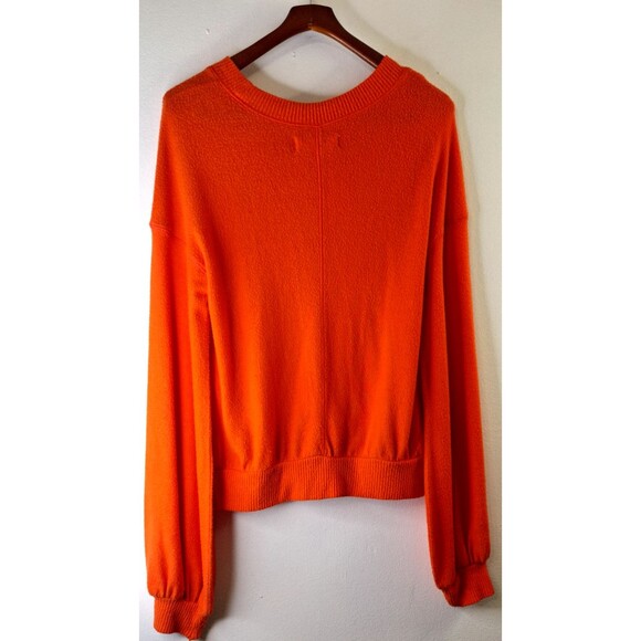 Free People Beach TGIF Orange Balloon Sleeve Pullover Sweater Soft Large L Boho - Picture 3 of 9